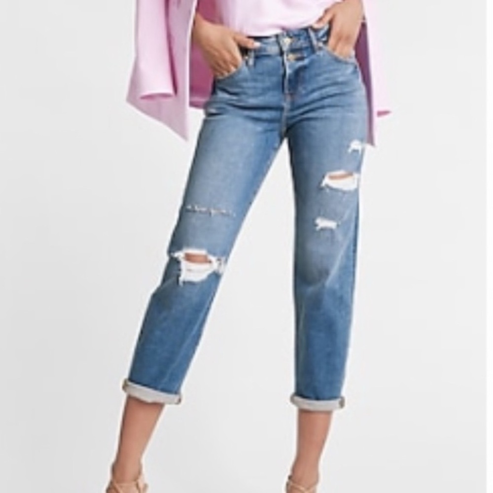 Express Mid Rise Distressed Boyfriend Jeans 6
